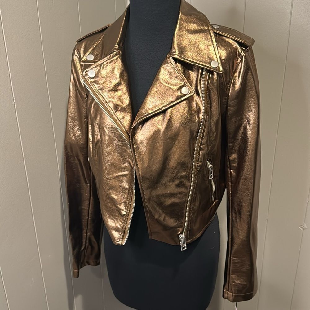 Avec Les Filles City Moto Bronze Biker Jacket. Faux leather. Small. New w/ tags - Picture 10 of 11